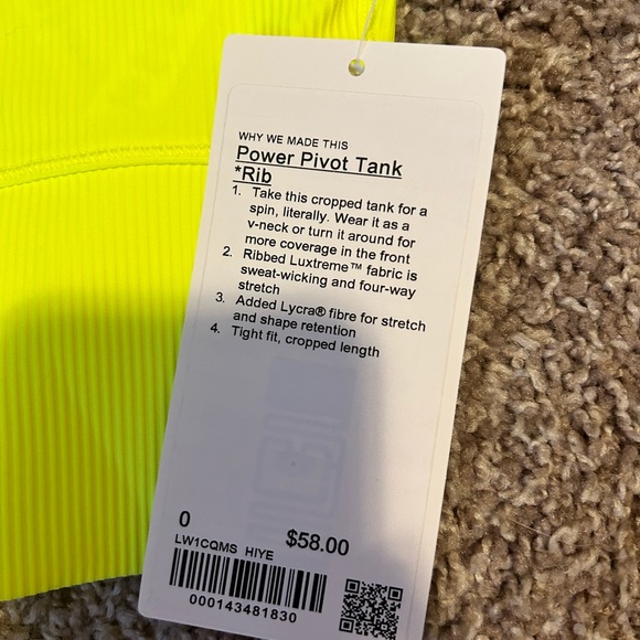 Lululemon Power Pivot Tank — 0 — NWT - Picture 6 of 6